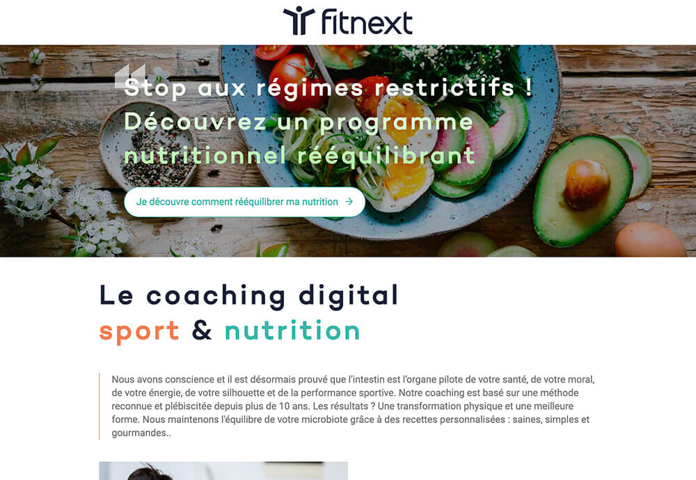 Landing page nutrition Fitnext